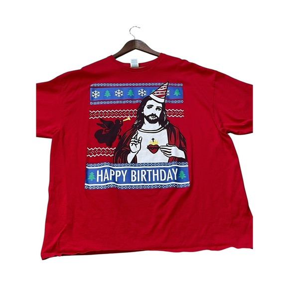 Happy Birthday Jesus Christmas Short Sleeved T-shirt Red Holiday Size 3XL - Picture 1 of 7